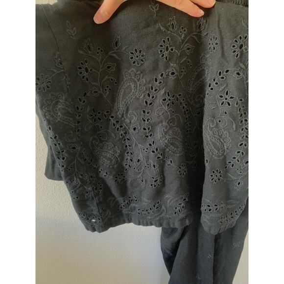 By Anthropologie Strapless Eyelet Jumpsuit Sz Medium Black‎ Chic Beach Pull On - Picture 9 of 10